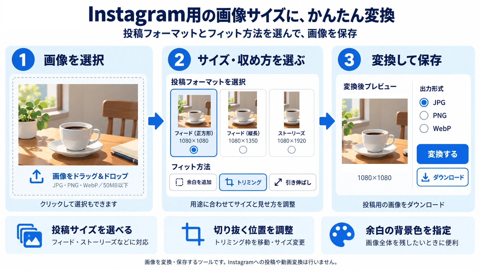 Instagram 画像変換の機能と使い方を紹介する解説画像